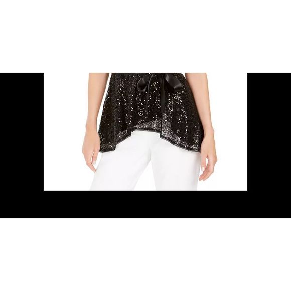Adrianna Papell Women's Sequined Tie  Peplum Top Black Size 8 - Picture 3 of 4